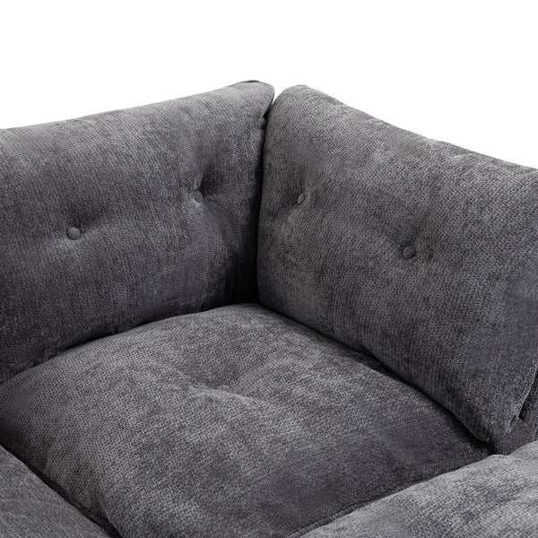 English Elm Modern Chenille Cloud Sectional with Ottoman Deep Sink Modular L Shaped Living Room Sofa Dark Grey W2379S00004