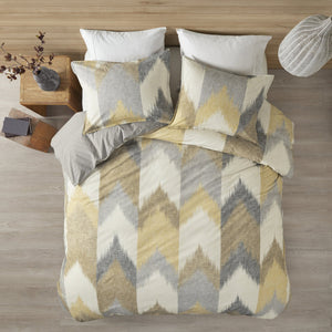 English Elm Full/Queen Alpine Duvet Cover Mini Set — 200TC Cotton Ikat Chevron, OEKO‑TEX, Antimicrobial, Button Closure B03596520