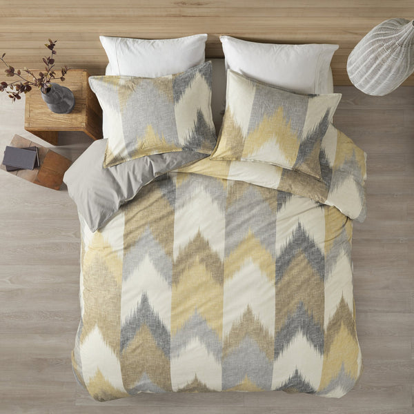 English Elm Full/Queen Alpine Duvet Cover Mini Set — 200TC Cotton Ikat Chevron, OEKO‑TEX, Antimicrobial, Button Closure B03596520
