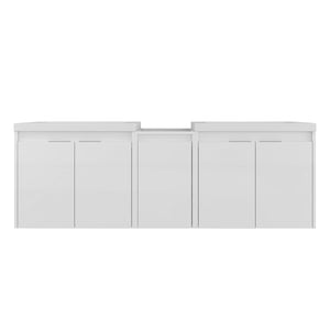 English Elm 60" Modern Wall-Mounted Bathroom Vanity with Resin Sink, Soft-Close Doors, Side Cabinet, Glossy White W999S00423