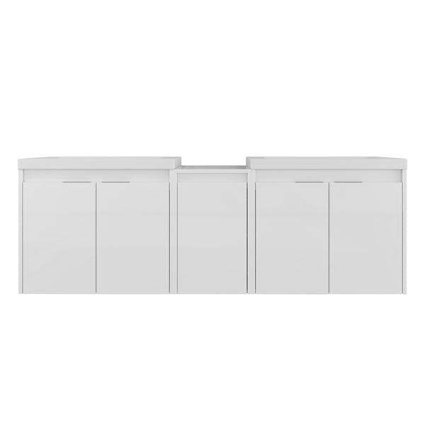 English Elm 60" Modern Wall-Mounted Bathroom Vanity with Resin Sink, Soft-Close Doors, Side Cabinet, Glossy White W999S00423