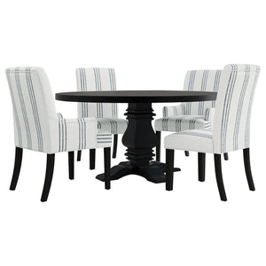 English Elm Draper Striped Polyester Dining Arm Chair with Matte Black Rubberwood Frame Modern B062P441430