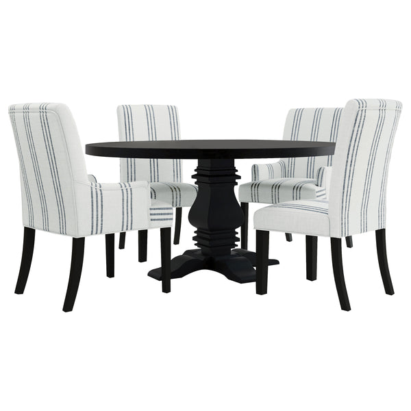 English Elm Draper Striped Polyester Dining Arm Chair with Matte Black Rubberwood Frame Modern B062P441430