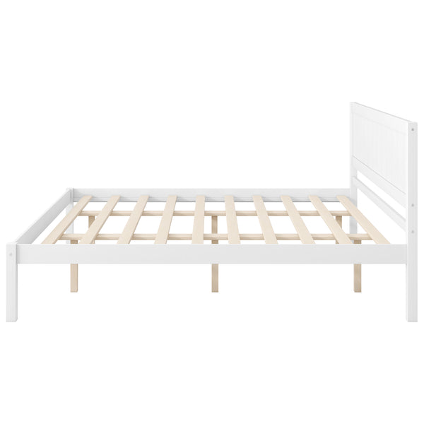 English Elm Platform King Bed Solid Pine Panel Headboard Wood Slat Base Modern Bedroom Frame White N709P425341K