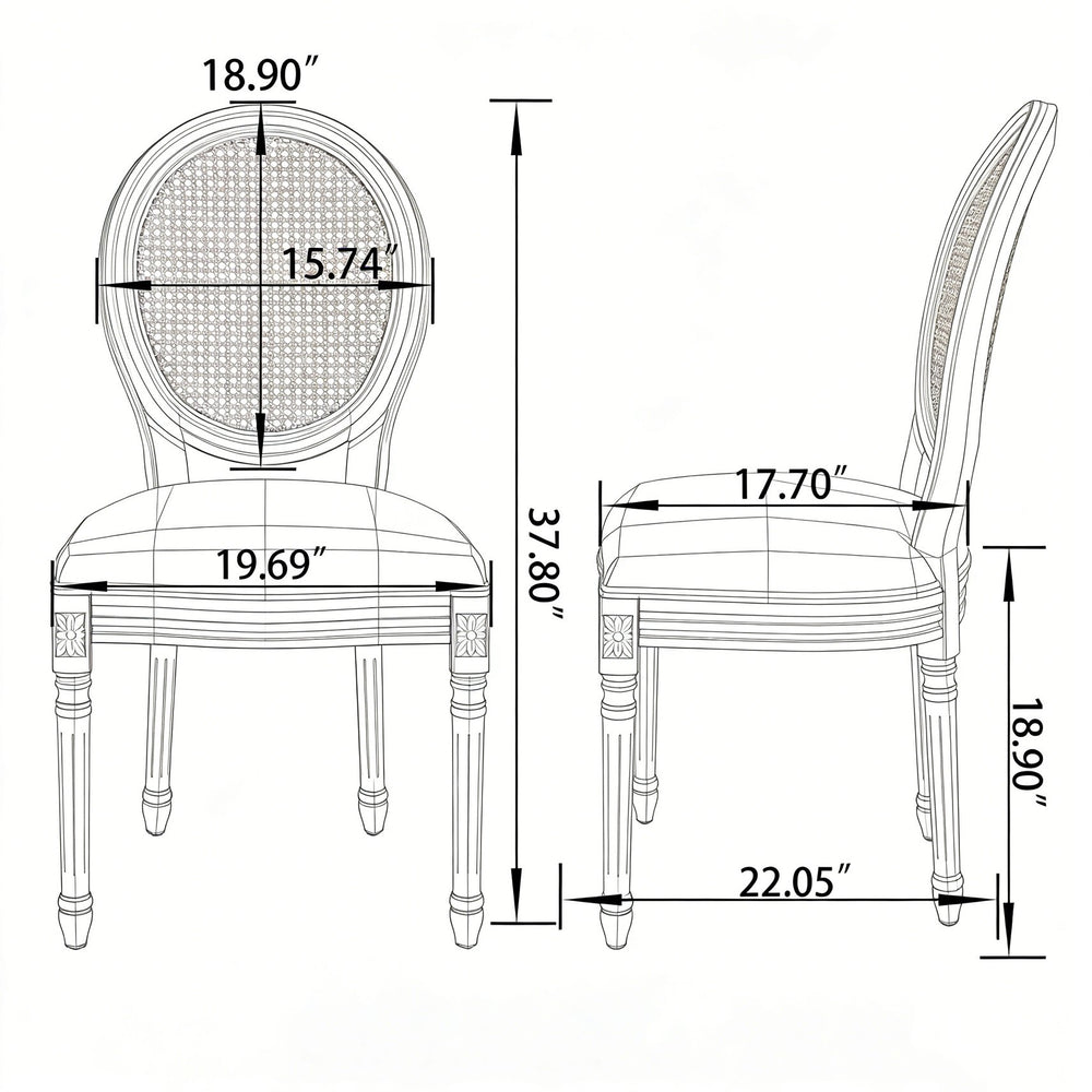 English Elm French Country Upholstered Dining Chair Set Rounded Back Grey Fabric Black Wood Frame Dark Gray W3426P436175