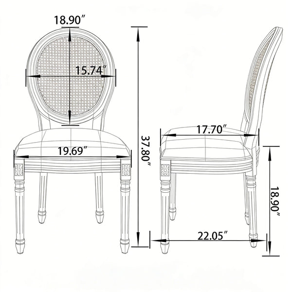 English Elm French Country Upholstered Dining Chairs Solid Wood Round Back Set for Kitchen W3426P459604