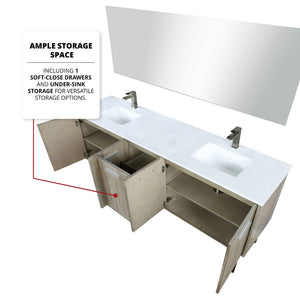 English Elm Rustic Acacia Double Bath Vanity Set With White Quartz Top, Gun Metal Faucet, And 70-Inch Mirror B2731S01677-GIGA