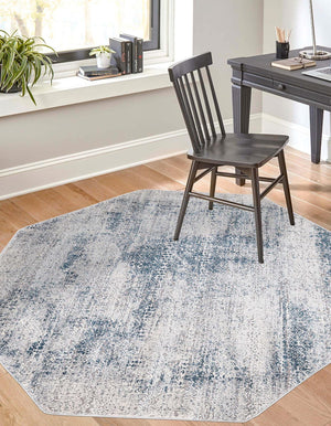 Unique Loom Finsbury Sarah Machine Made Abstract Rug Blue, Ivory/Gray/Light Blue 7' 10" x 7' 10"