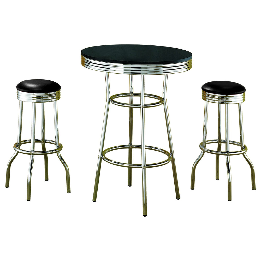 English Elm Black 3-piece Round 1950s Bistro Pub Bar Table Set with Swivel Stools Retro Metal Diner Charm B062S01306