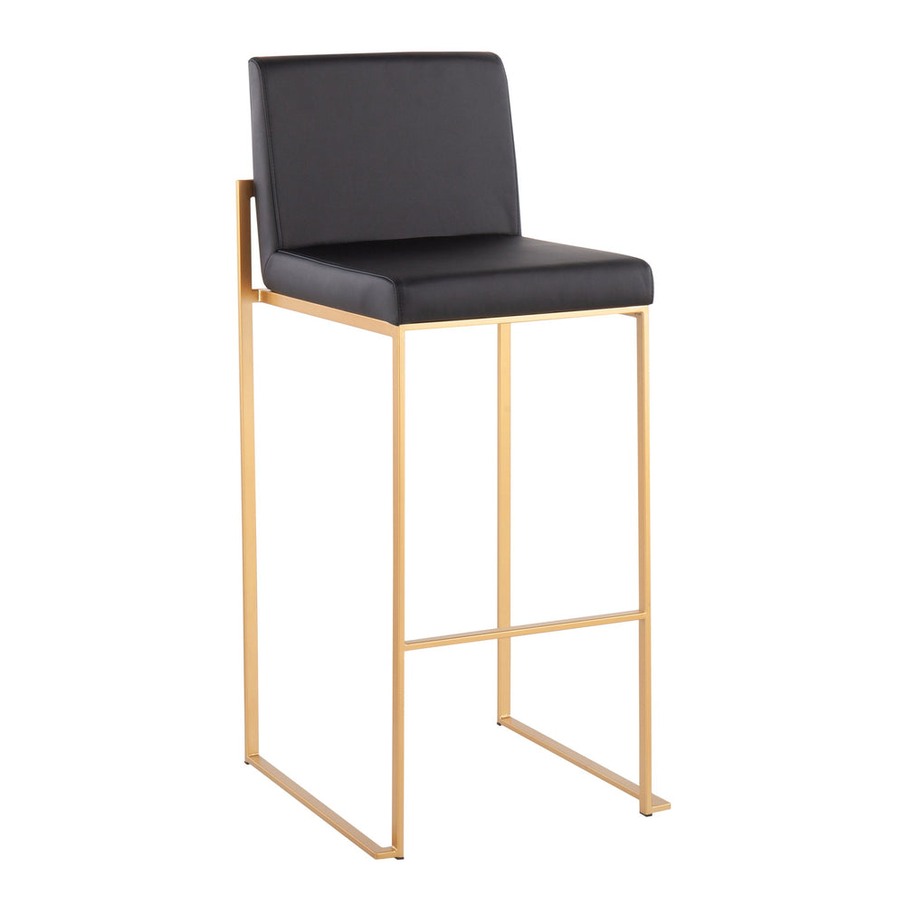 English Elm Fuji Contemporary High Back Barstool Set Of 2 - Gold Steel Frame With Plush Black Faux Leather Comfort B202P222173