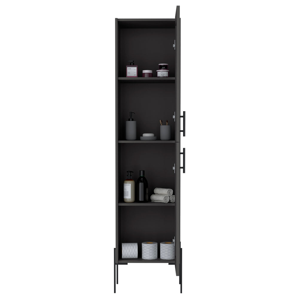 English Elm Linen Cabinet Hopewell Matte Gray - Spacious Engineered Wood Bath Storage, Metal Handles & Legs, Durable Design B092P238716