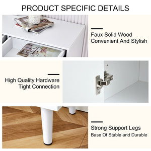 English Elm Modern white storage cabinet with vine rattan design, MDF shoe & bedside organizer, quick assembly, sleek decor W1151P151509