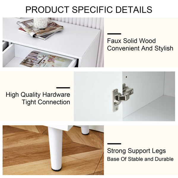 English Elm Modern white storage cabinet with vine rattan design, MDF shoe & bedside organizer, quick assembly, sleek decor W1151P151509