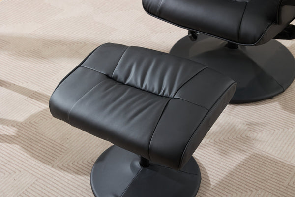 English Elm 015-Recliner Ergonomic Swivel Massage Chair with Ottoman, Heated 5-Point Vibration, 140° PU Recliner Black W2636P262445