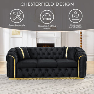 English Elm 2pcs Italian Velvet Chesterfield Sofa Set Tufted Three Seater with Gold Steel Legs W1191S00069