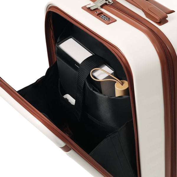 English Elm Luggage 3 Piece Abs Hard Shell Set with Usb Port Front Access and Spinner Wheels White N726P307555O