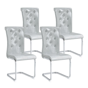 English Elm Set of 2 Glam Faux Alligator Pvc Dining Chairs with Crystal Buckle Bow Legs Gray W3875P371035