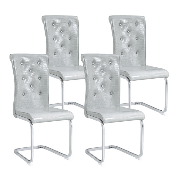 English Elm Set of 2 Glam Faux Alligator Pvc Dining Chairs with Crystal Buckle Bow Legs Gray W3875P371035