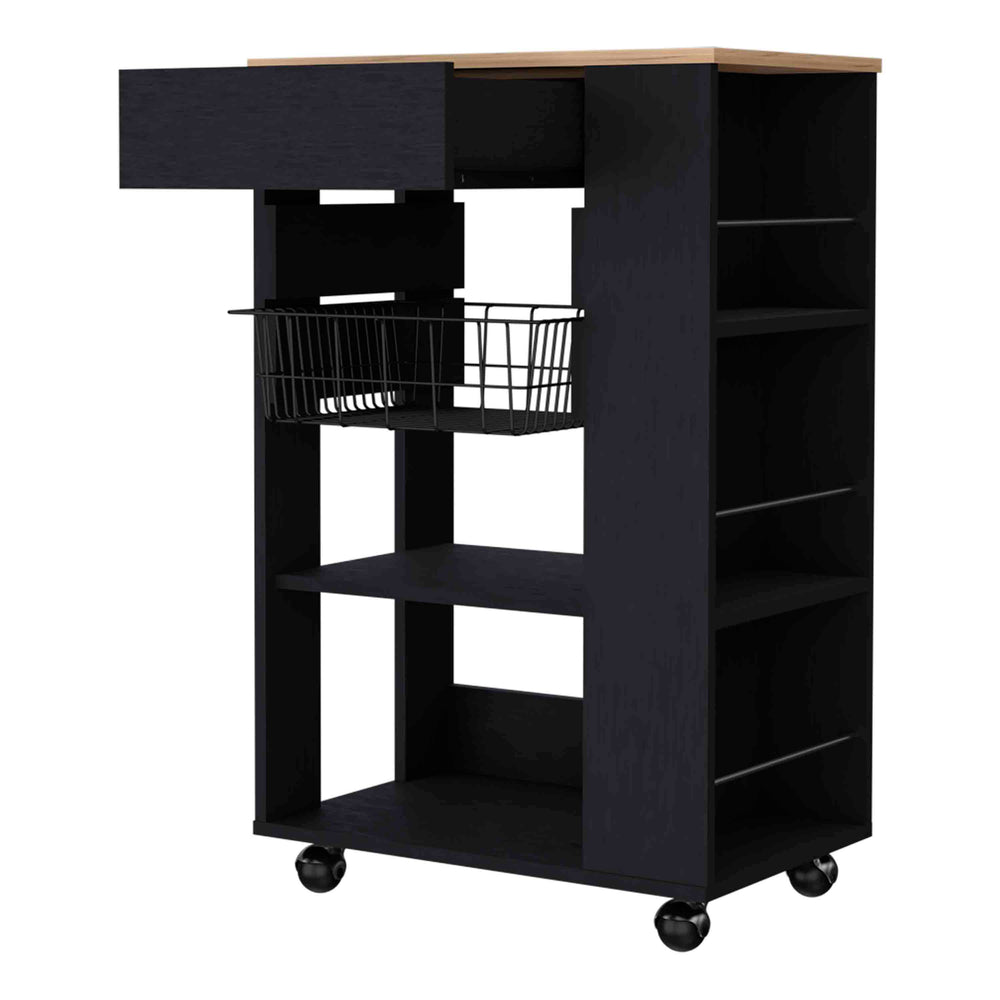 English Elm Shelton Multicolor Kitchen Cart with Two Open Shelves, Drawer 15.5"W, Rack & 4 Casters for Mobility B128S00143