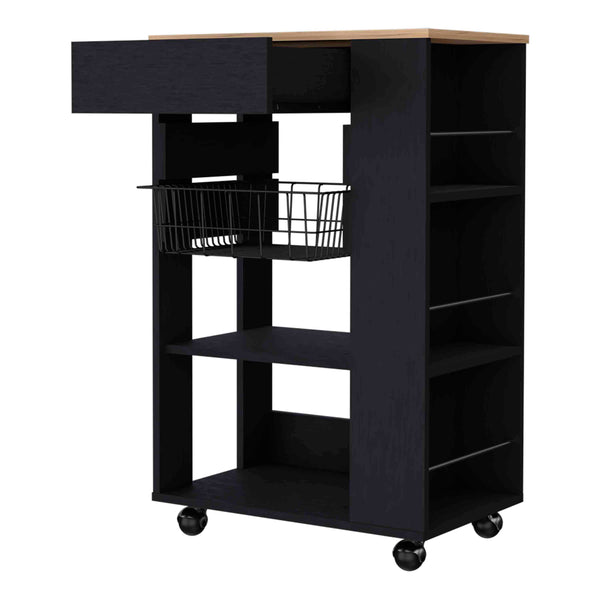 English Elm Shelton Multicolor Kitchen Cart with Two Open Shelves, Drawer 15.5"W, Rack & 4 Casters for Mobility B128S00143