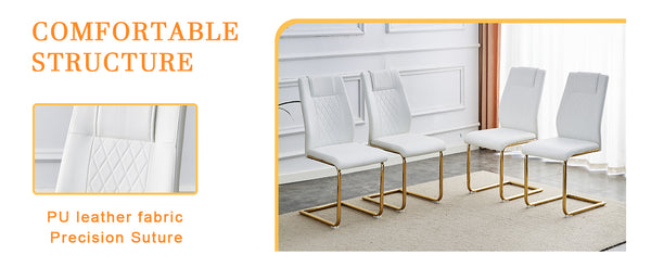 English Elm Table and Chair Set Marble Tempered Glass Top Gold Sculptural Legs Four Pu Seats Black+Gold,White W1151S03294