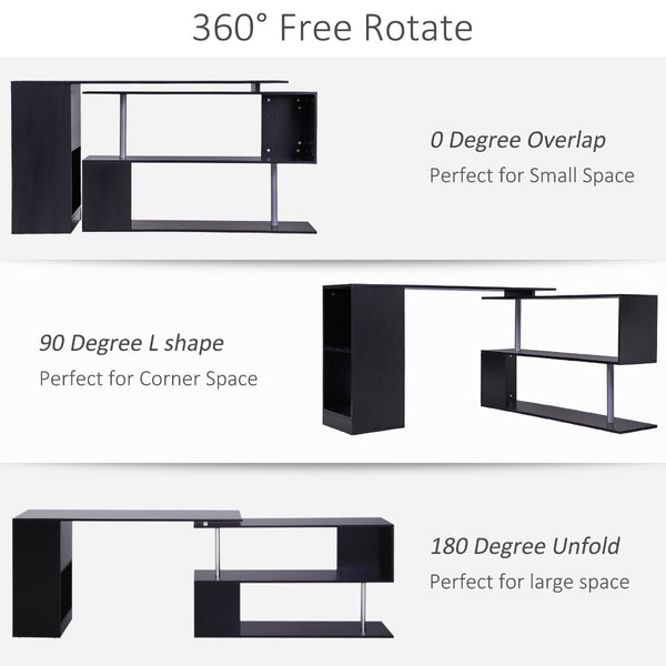 English Elm Modern L-shaped Corner Desk with Convertible Layout and Built-in Tiered Bookshelf T3971P408560