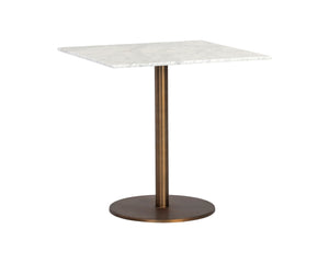 Sunpan Enco Bistro Table - Elegant Art Deco Design with Solid Carrara Marble Top and Antique Gold Base Square - 30W x 30D x 30H