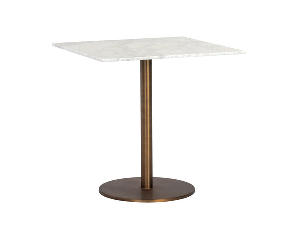 Sunpan Enco Bistro Table - Elegant Art Deco Design with Solid Carrara Marble Top and Antique Gold Base Square - 30W x 30D x 30H