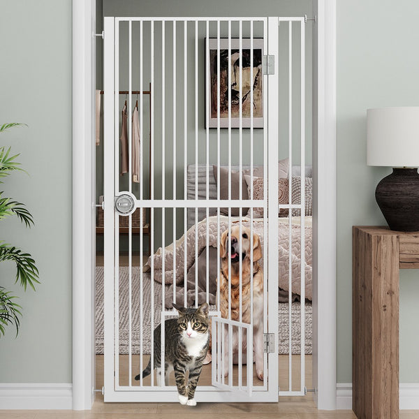 English Elm 61" Extra Tall Pressure Mount Pet Gate Auto Close Bar Spacing for Cats and Dogs T3210P491357