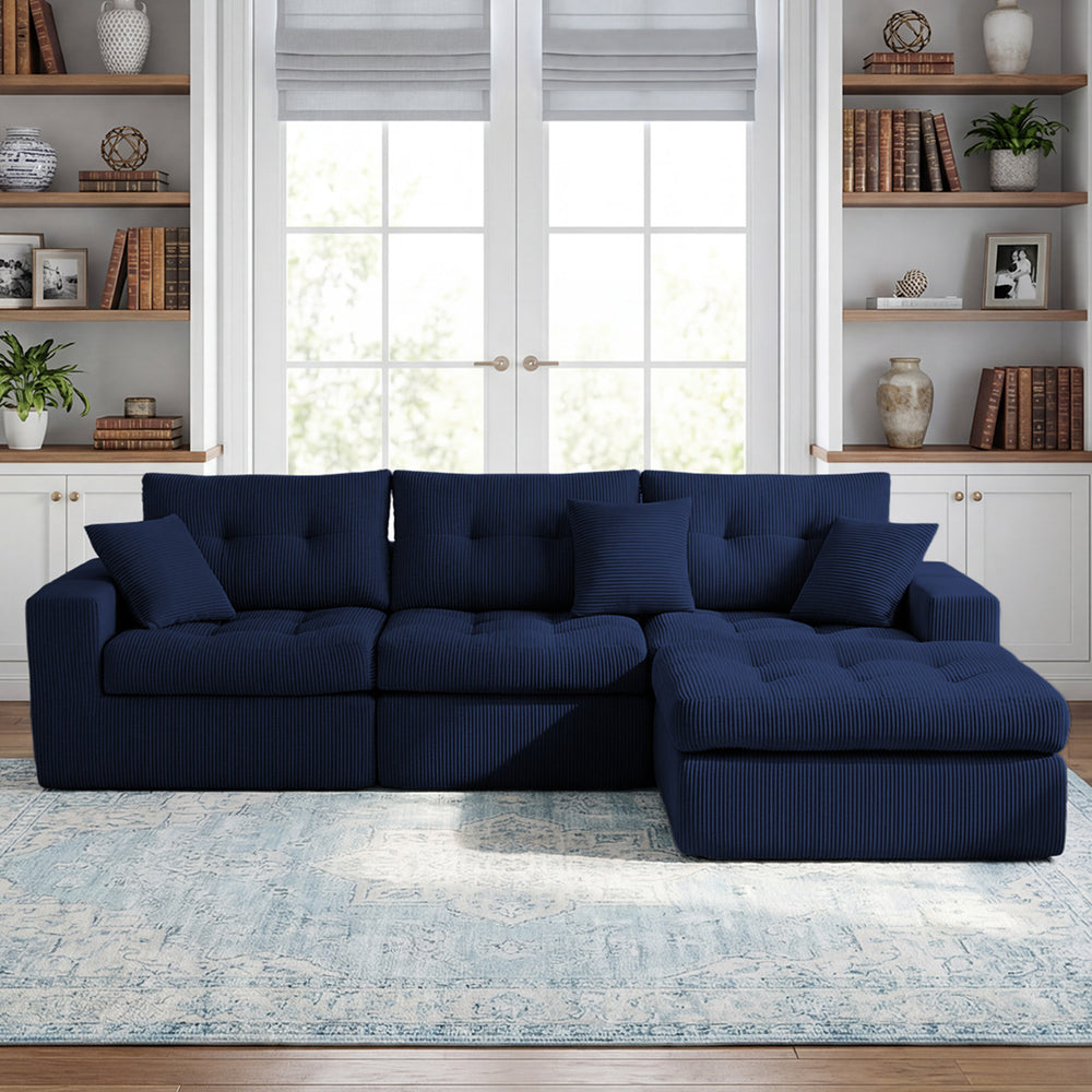 English Elm Corduroy L-shaped Sectional Sleeper Sofa No Assembly Needed for Apartments W5532S00029