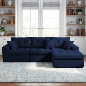 English Elm Corduroy L-shaped Sectional Sleeper Sofa No Assembly Needed for Apartments W5532S00029