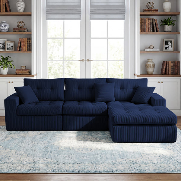 English Elm Corduroy L-shaped Sectional Sleeper Sofa No Assembly Needed for Apartments W5532S00029