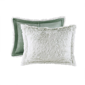English Elm 3 Piece Shaggy Faux Fur Comforter Set Plush Lodge Style Hypoallergenic Bedding White+Green B035P319584