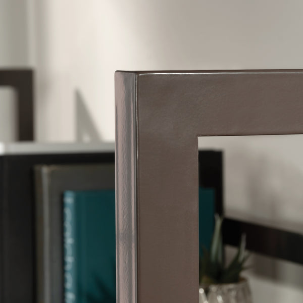 English Elm Credenza Brown Finish Hutch with Powder-Coated Metal Frame, Open Shelves, Engineered Wood Durability B356P367751