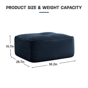 English Elm Ottoman Corduroy Upholstered Modular Accent Piece with High Resilience Foam and Curved Arms Blue W714P364697