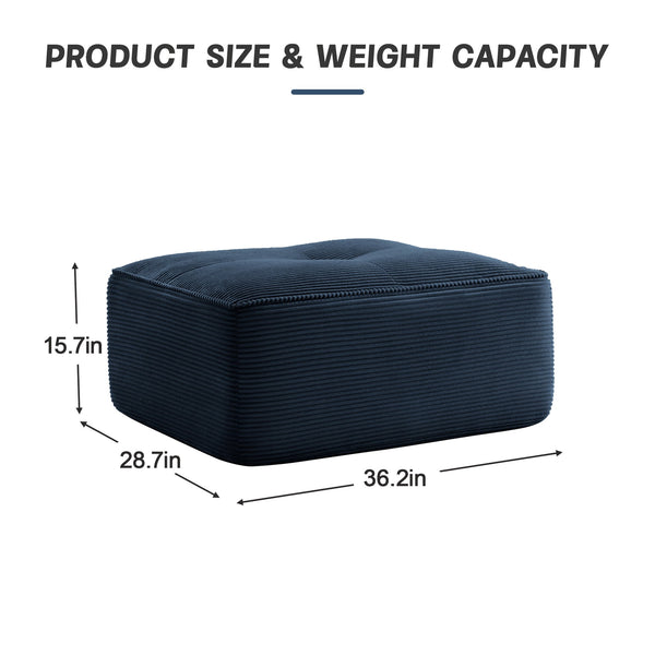 English Elm Ottoman Corduroy Upholstered Modular Accent Piece with High Resilience Foam and Curved Arms Blue W714P364697