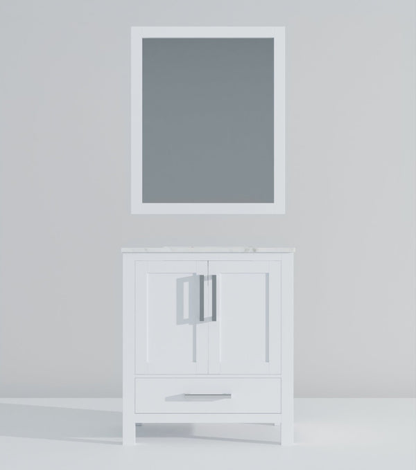 English Elm White Bath Vanity Set With Carrara Marble Top & Mirror – Elegant Design, Soft-Close Storage Solutions B2731S00671-GIGA