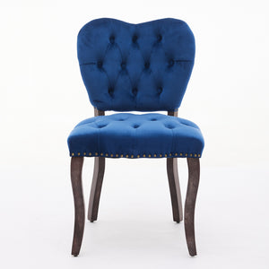 English Elm French Vintage Tufted Upholstered Dining Chair with High-Rebound Foam, Solid Wood Frame, 300lb Capacity Blue W1143P214541