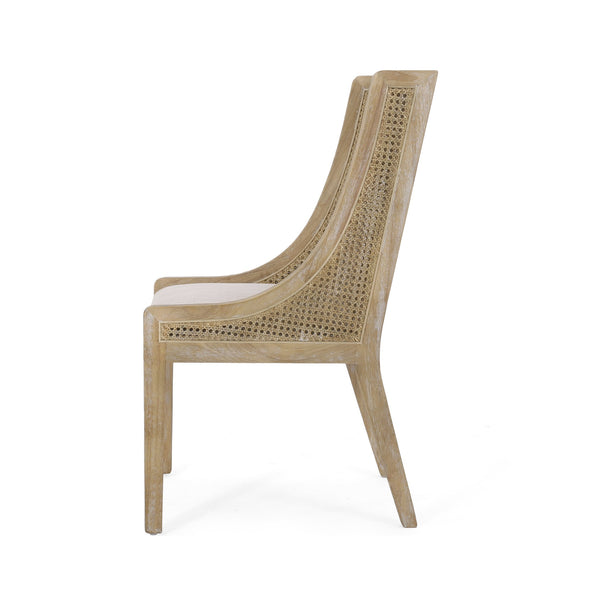 English Elm Dining Chair Set of 2 Rubberwood Cane Webbing Back Upholstered Farmhouse Style Beige N771P388970G