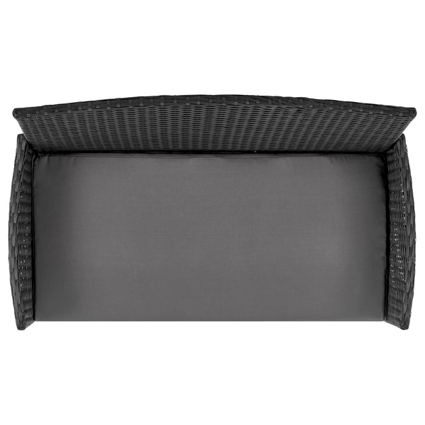 English Elm Imperia 3-Piece Conversation Set with Removable Washable Cushions, Tempered Glass End Table, Weatherproof Rattan Frame Black+Grey B365P398242