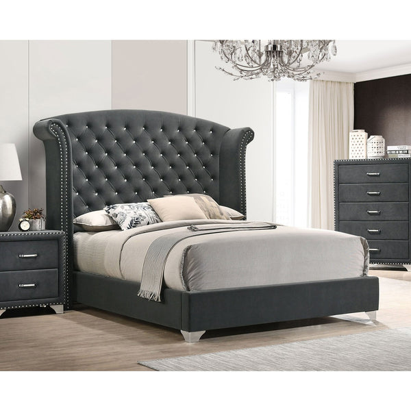 English Elm Chantel Grey Upholstered Wingback Eastern King Bed - Elegant Design, Timeless Style, Modern Comfort B062S00655