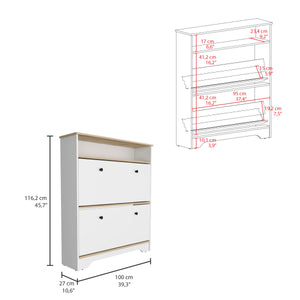 English Elm Calgary Shoe Rack with Superior Top, Concealed Upturned Drawers & Open Display Shelf, Light Oak/Wood Finish B20092079