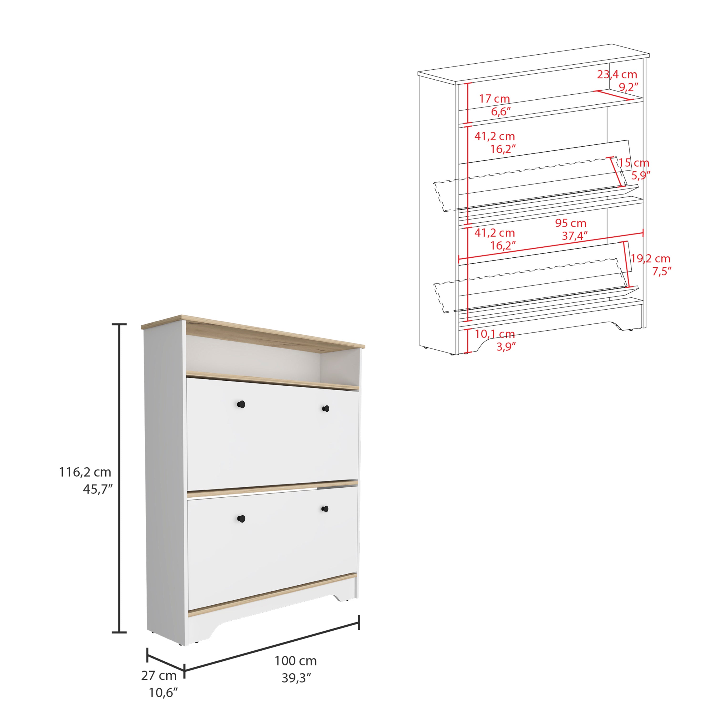 Calgary Shoe Rack with Superior Top, Concealed Upturned Drawers & Open
