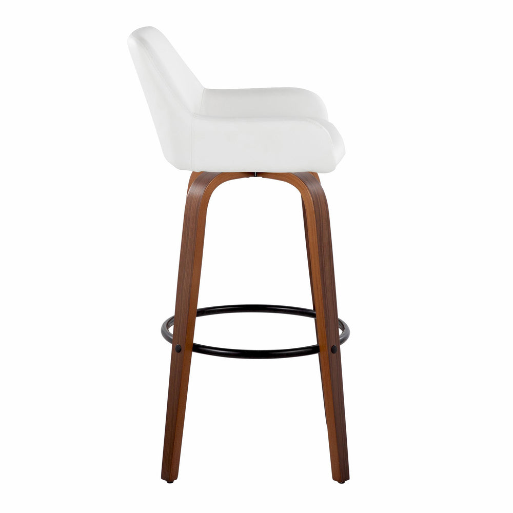English Elm Daniella 30" Modern Fixed-Height Swivel Barstool Set Of 2 In Walnut Wood & White Faux Leather B202S00557