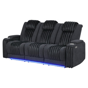 English Elm Duran Power Reclining Sofa with Led Lighting Headrest Usb and Drop Down Table Black B201P412676