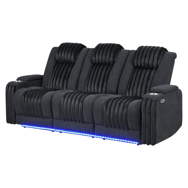 English Elm Duran Power Reclining Sofa with Led Lighting Headrest Usb and Drop Down Table Black B201P412676