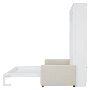 English Elm Full Size Murphy Wall Bed with Integrated Linen Sofa for Studio or Guest Room White LP000890AAK-1