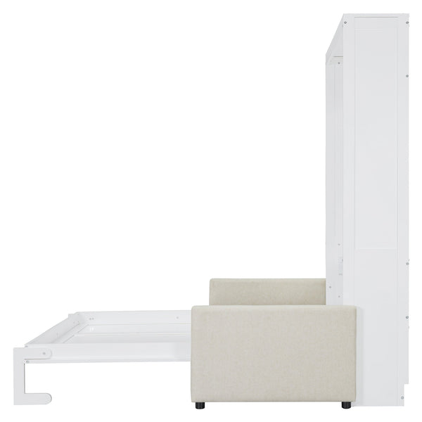 English Elm Full Size Murphy Wall Bed with Integrated Linen Sofa for Studio or Guest Room White LP000890AAK-1