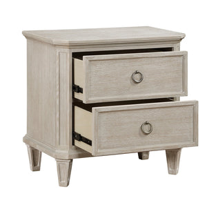 English Elm Light Oak Veneer Nightstand Two Drawers with Clipped Corners Weathered Nickel Rings Elegant Bedroom Accent B011P207857