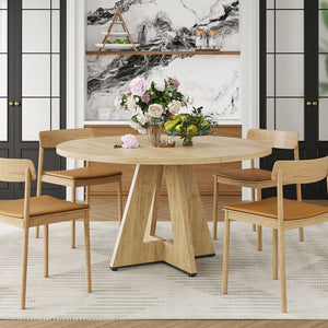 English Elm 47" Round Wood Dining Table Seats Six with Industrial Metal Base for Modern Homes Natural T3623P433914